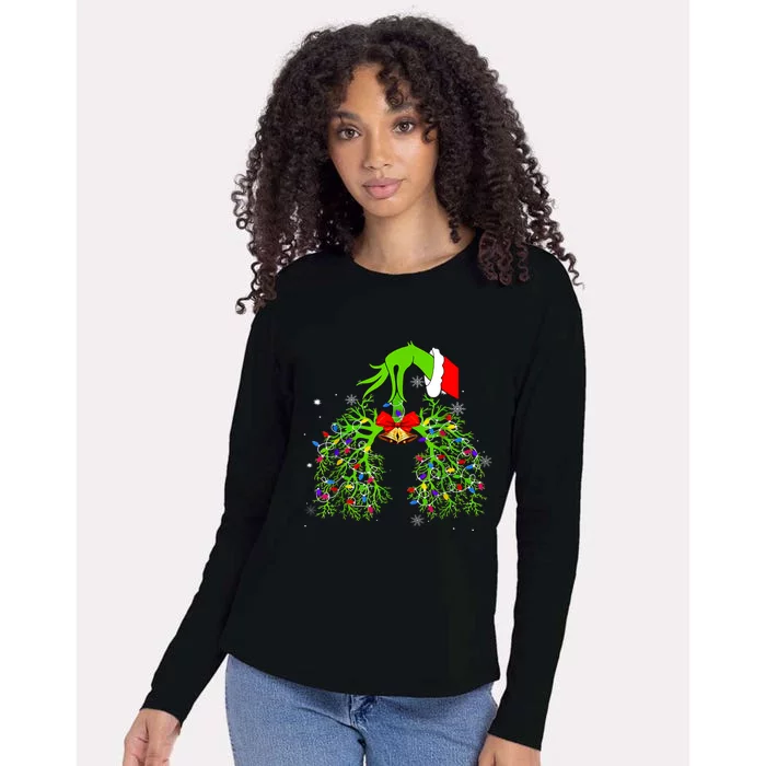 Christmas Nurse Respiratory Therapist Lung Xmas Lights Womens Cotton Relaxed Long Sleeve T-Shirt