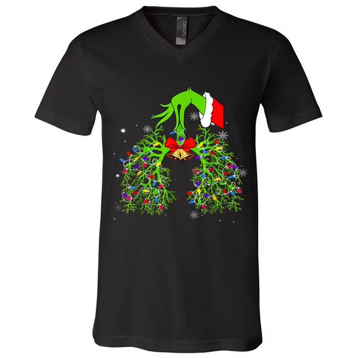 Christmas Nurse Respiratory Therapist Lung Xmas Lights V-Neck T-Shirt