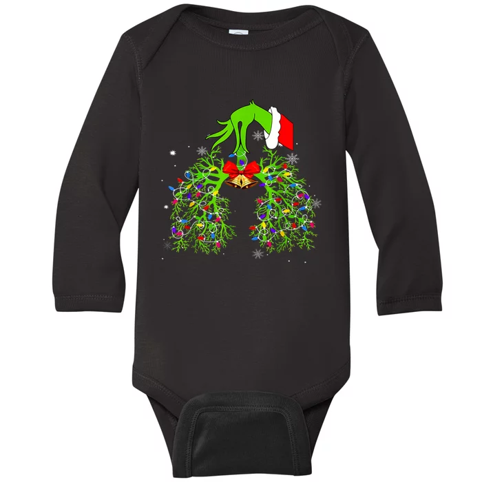 Christmas Nurse Respiratory Therapist Lung Xmas Lights Baby Long Sleeve Bodysuit