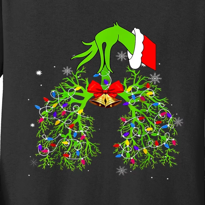 Christmas Nurse Respiratory Therapist Lung Xmas Lights Kids Long Sleeve Shirt