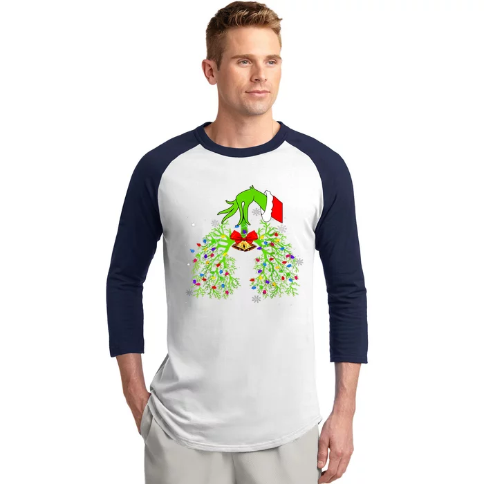 Christmas Nurse Respiratory Therapist Lung Xmas Lights Baseball Sleeve Shirt