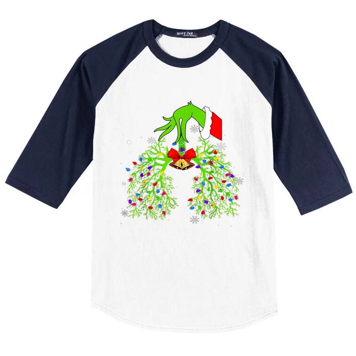 Christmas Nurse Respiratory Therapist Lung Xmas Lights Baseball Sleeve Shirt