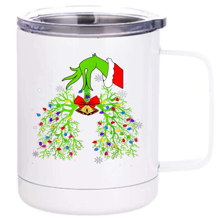 Christmas Nurse Respiratory Therapist Lung Xmas Lights Front & Back 12oz Stainless Steel Tumbler Cup