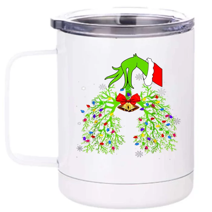 Christmas Nurse Respiratory Therapist Lung Xmas Lights Front & Back 12oz Stainless Steel Tumbler Cup