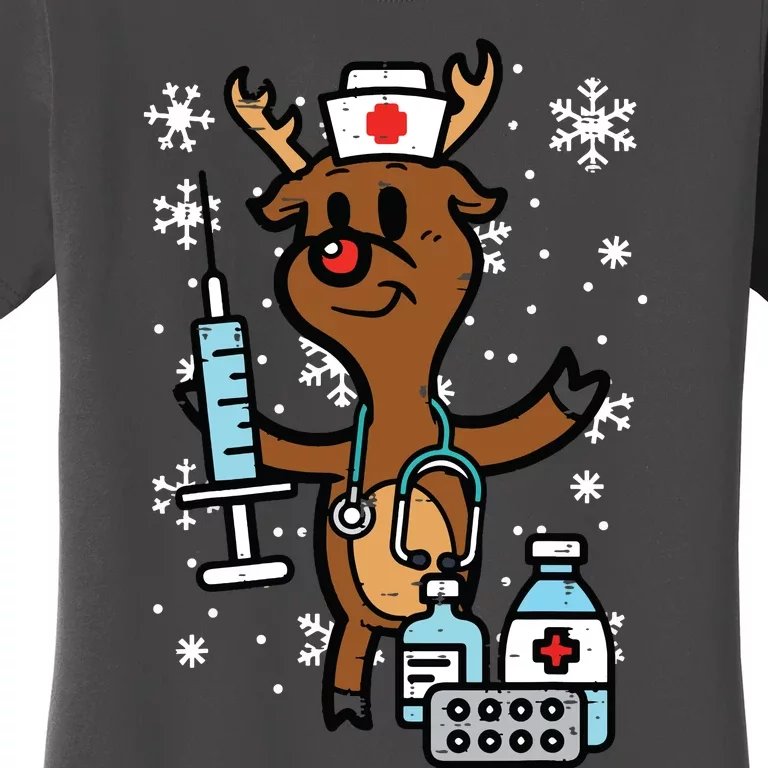 Christmas Nurse Reindeer Funny Xmas Nursing Scrub Top Women Women's T-Shirt