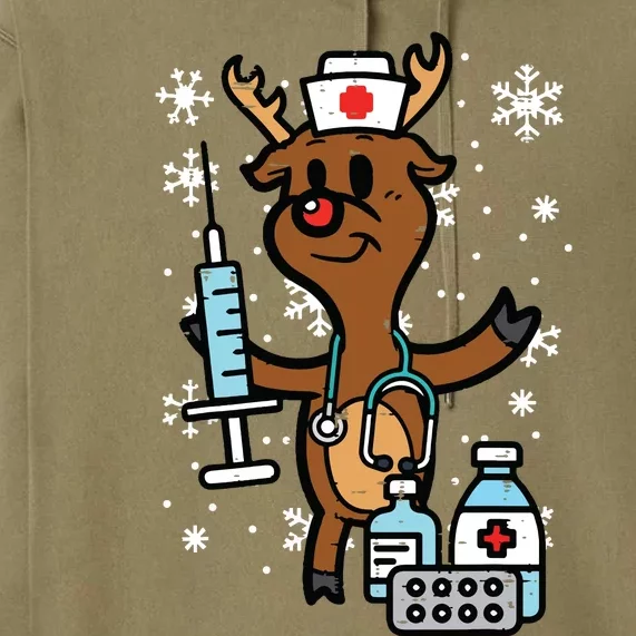 Christmas Nurse Reindeer Funny Xmas Nursing Scrub Top Women Premium Hoodie