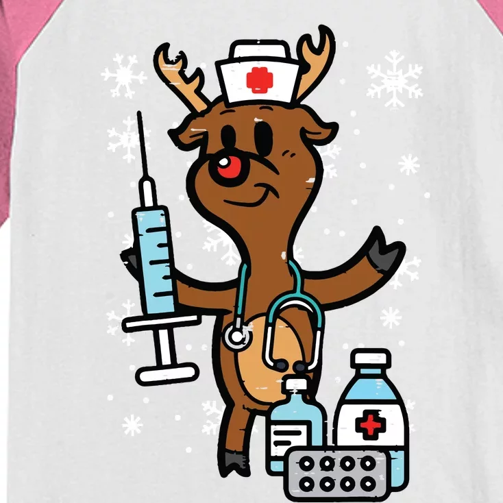 Christmas Nurse Reindeer Funny Xmas Nursing Scrub Top Women Kids Colorblock Raglan Jersey