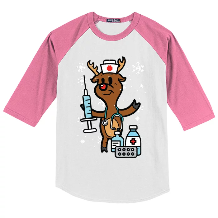 Christmas Nurse Reindeer Funny Xmas Nursing Scrub Top Women Kids Colorblock Raglan Jersey