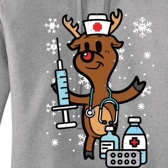 Christmas Nurse Reindeer Funny Xmas Nursing Scrub Top Women Women's Pullover Hoodie