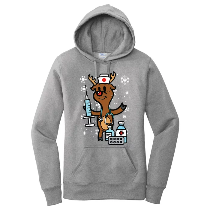 Christmas Nurse Reindeer Funny Xmas Nursing Scrub Top Women Women's Pullover Hoodie