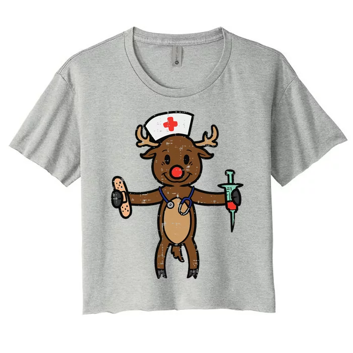 Christmas Nurse Reindeer Funny Xmas Nursing Scrub Top Funny Gift Women's Crop Top Tee