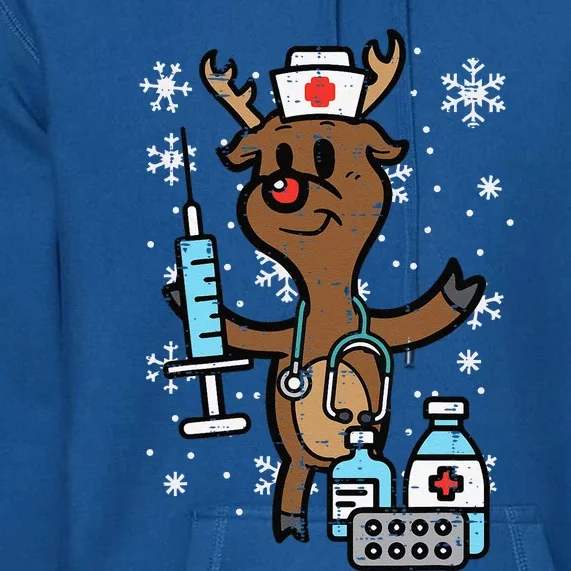 Christmas Nurse Reindeer Funny Xmas Nursing Scrub Top Funny Premium Hoodie