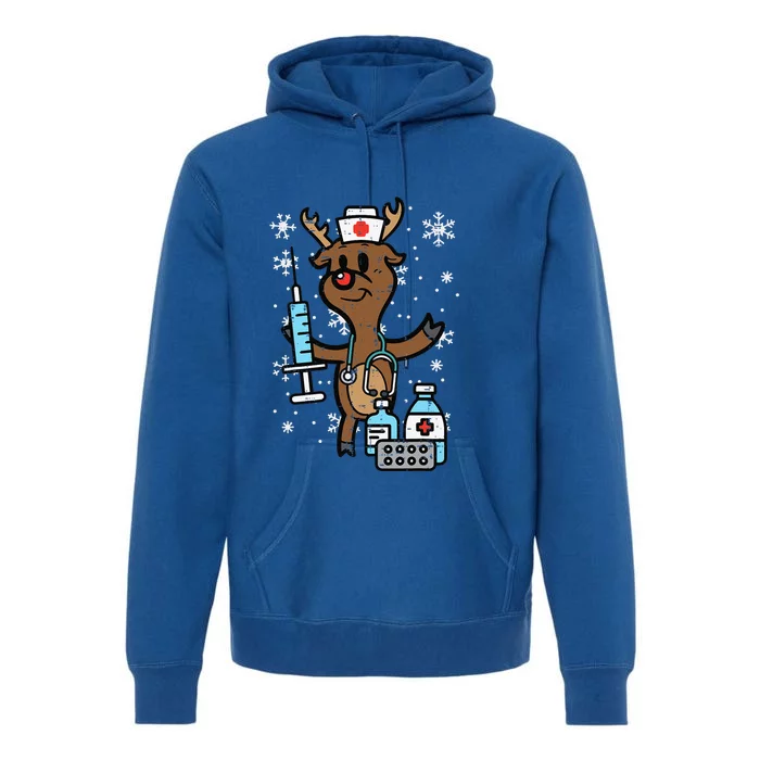 Christmas Nurse Reindeer Funny Xmas Nursing Scrub Top Funny Premium Hoodie