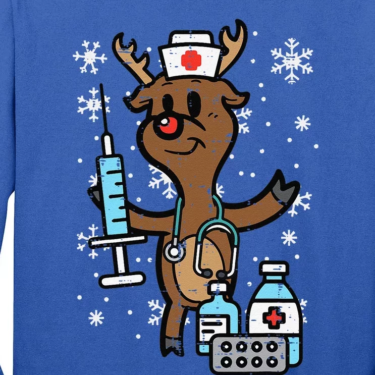 Christmas Nurse Reindeer Funny Xmas Nursing Scrub Top Funny Tall Long Sleeve T-Shirt