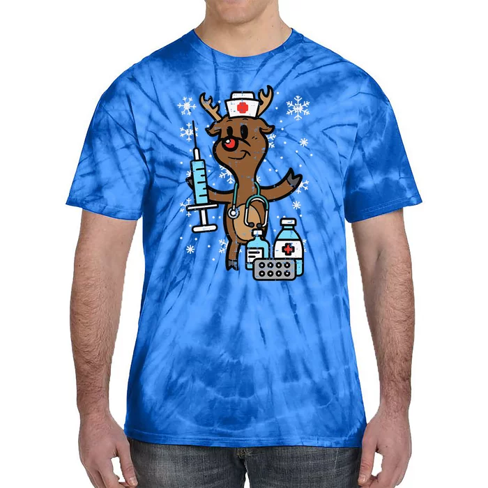 Christmas Nurse Reindeer Funny Xmas Nursing Scrub Top Funny Tie-Dye T-Shirt