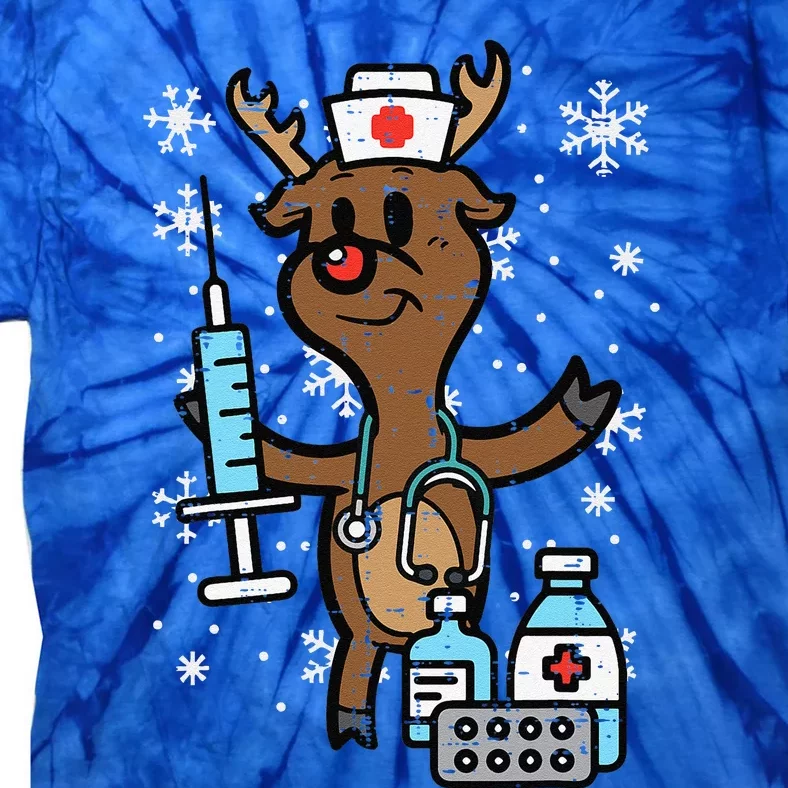 Christmas Nurse Reindeer Funny Xmas Nursing Scrub Top Funny Tie-Dye T-Shirt