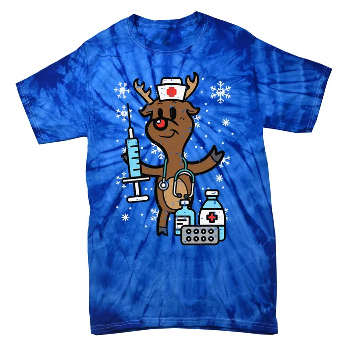 Christmas Nurse Reindeer Funny Xmas Nursing Scrub Top Funny Tie-Dye T-Shirt