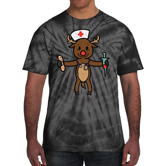 Christmas Nurse Reindeer Funny Xmas Nursing Tie-Dye T-Shirt