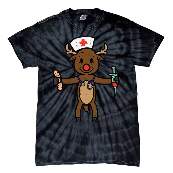 Christmas Nurse Reindeer Funny Xmas Nursing Tie-Dye T-Shirt