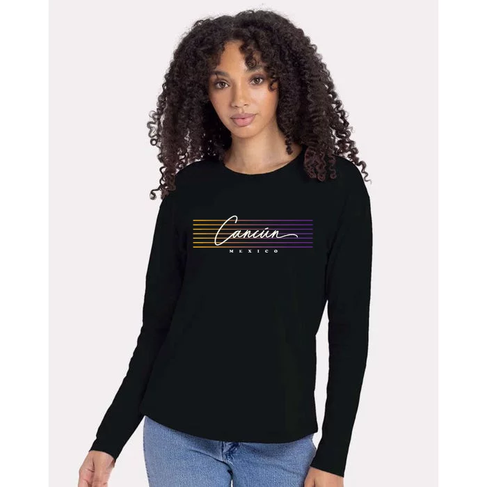 Cancun Nostalgic Retro Style Mexico Womens Cotton Relaxed Long Sleeve T-Shirt