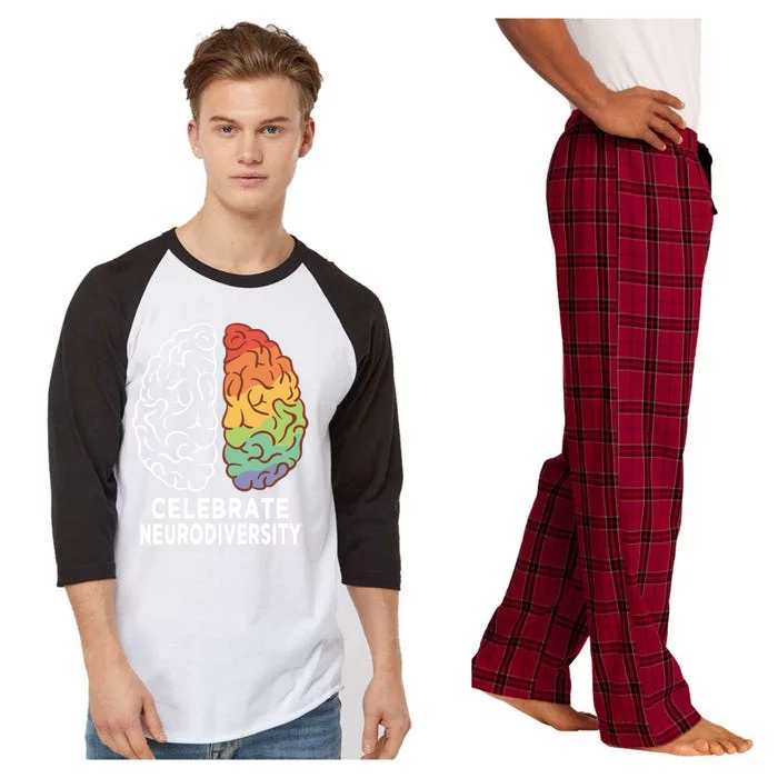 Celebrate Neurodiversity Rainbow Brain Autism Awareness Meaningful Gift Raglan Sleeve Pajama Set