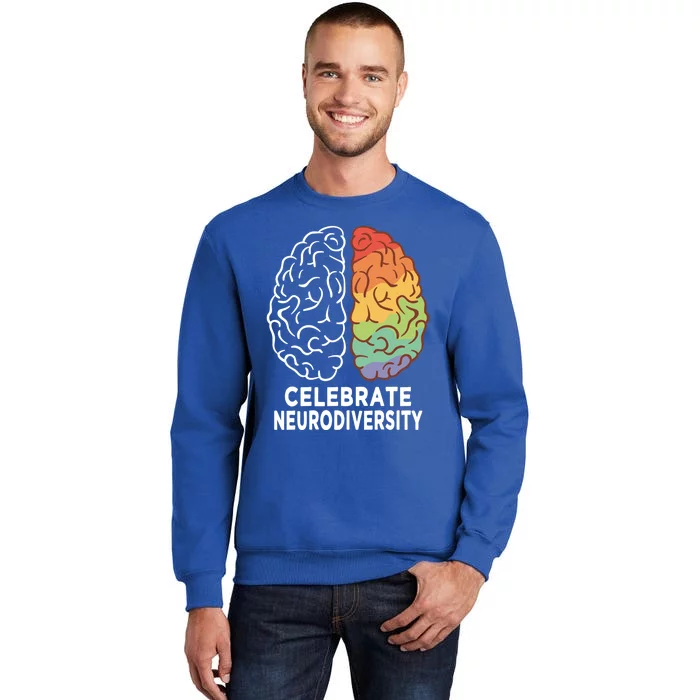 Celebrate Neurodiversity Rainbow Brain Autism Awareness Meaningful Gift Tall Sweatshirt