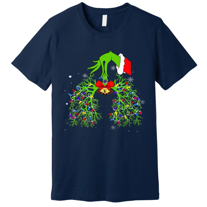 Christmas Nurse Respiratory Therapist Lung Xmas Lights Premium T-Shirt