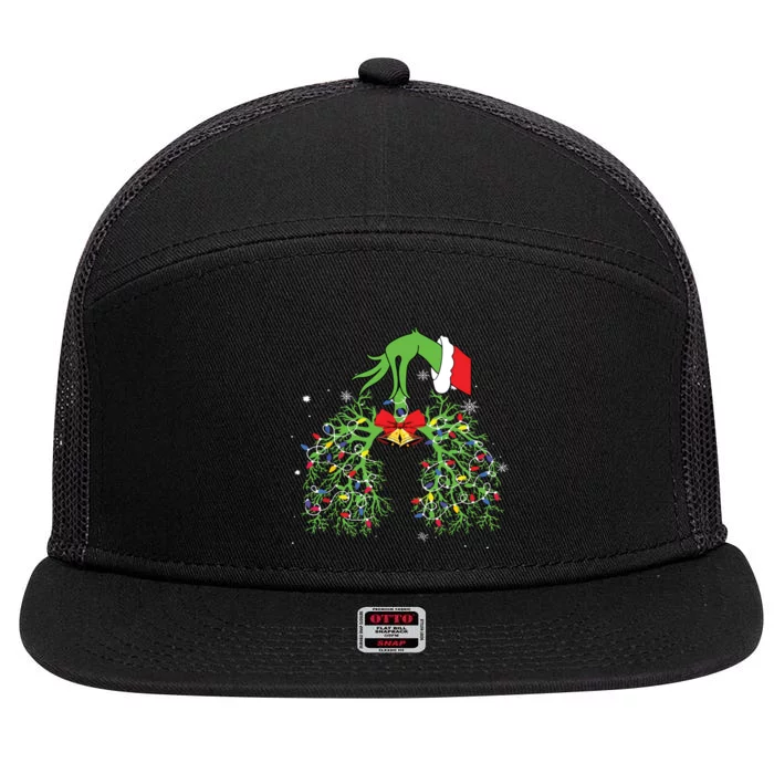 Christmas Nurse Respiratory Therapist Lung Xmas Lights 7 Panel Mesh Trucker Snapback Hat