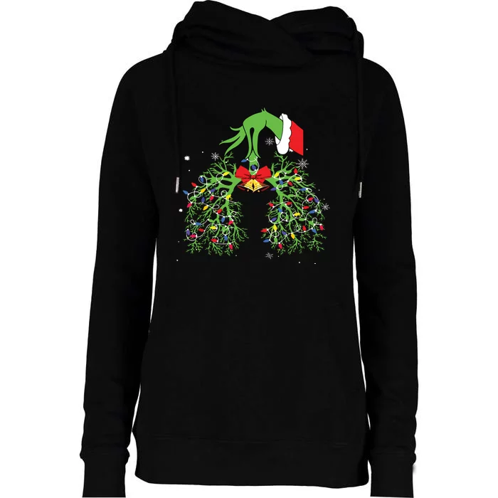 Christmas Nurse Respiratory Therapist Lung Xmas Lights Womens Funnel Neck Pullover Hood