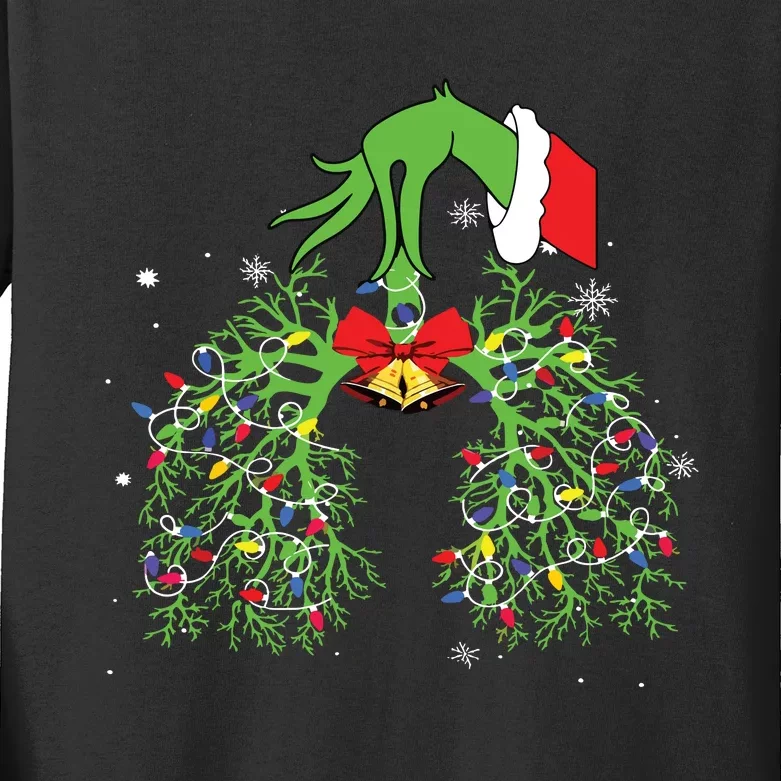 Christmas Nurse Respiratory Therapist Lung Xmas Lights Kids Long Sleeve Shirt