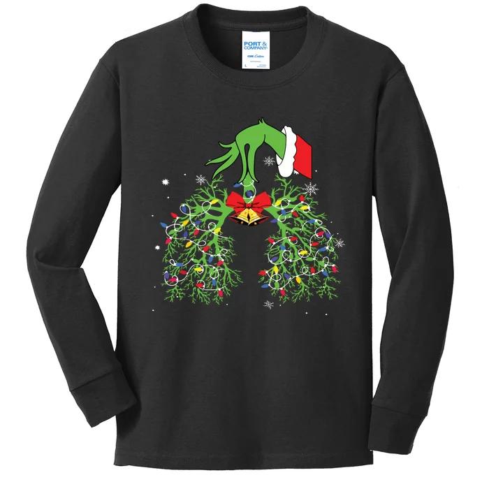 Christmas Nurse Respiratory Therapist Lung Xmas Lights Kids Long Sleeve Shirt