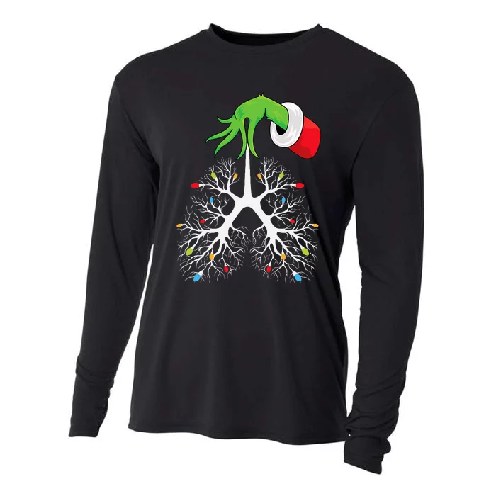 Christmas Nurse Respiratory Therapist Lung Lights Cooling Performance Long Sleeve Crew