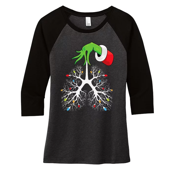 Christmas Nurse Respiratory Therapist Lung Lights Women's Tri-Blend 3/4-Sleeve Raglan Shirt