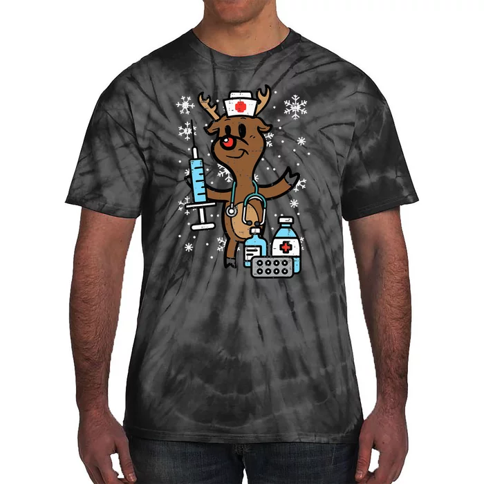 Christmas Nurse Reindeer Funny Xmas Nursing Tie-Dye T-Shirt