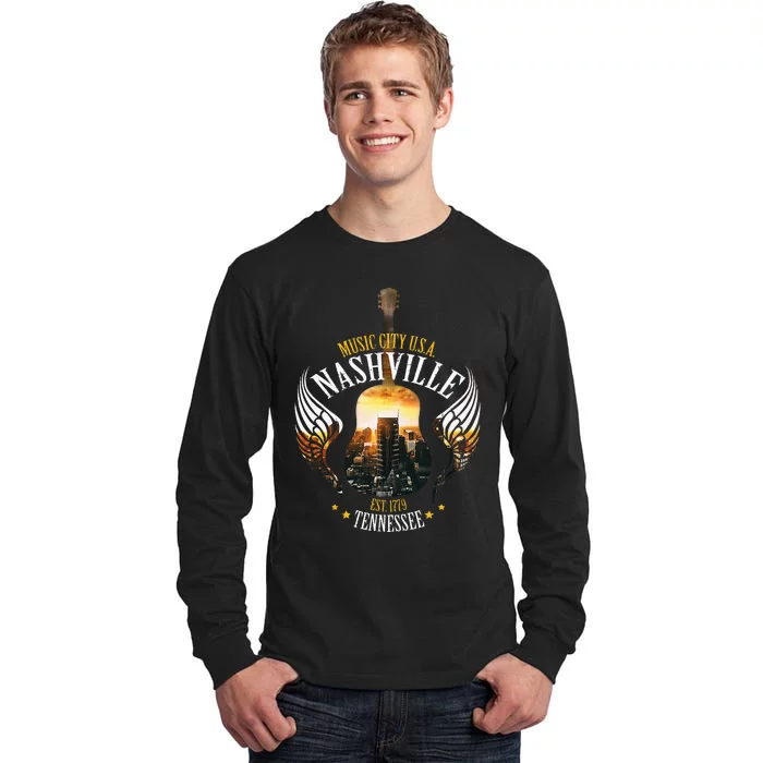 Country Nashville Retro Graphic Guitar Tall Long Sleeve T-Shirt