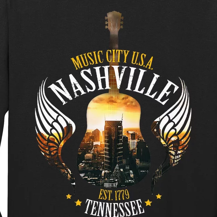 Country Nashville Retro Graphic Guitar Tall Long Sleeve T-Shirt