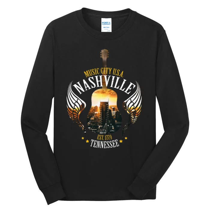 Country Nashville Retro Graphic Guitar Tall Long Sleeve T-Shirt