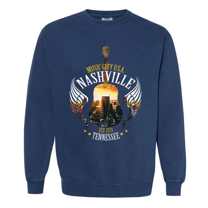 Country Nashville Retro Graphic Guitar Garment-Dyed Sweatshirt