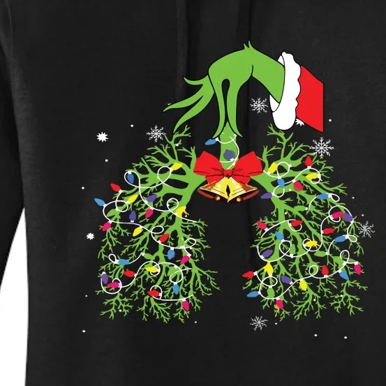 Christmas Nurse Respiratory Therapist Lung Xmas Lights Women's Pullover Hoodie