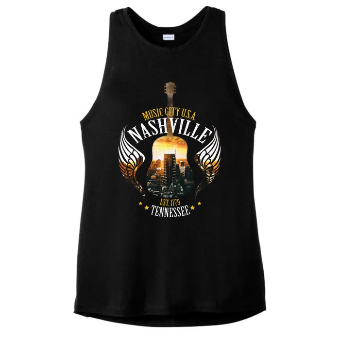 Country Nashville Retro Graphic Guitar Ladies Tri-Blend Wicking Tank