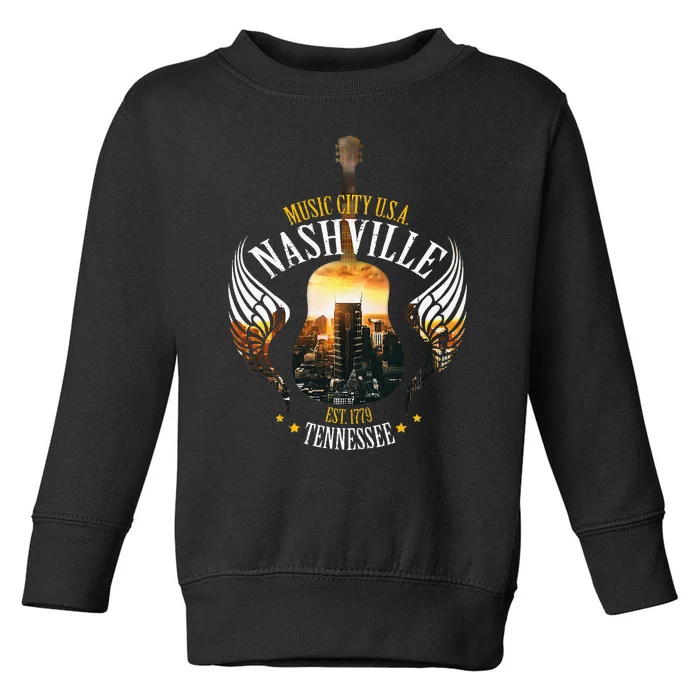 Country Nashville Retro Graphic Guitar Toddler Sweatshirt