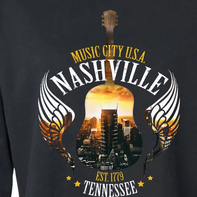 Country Nashville Retro Graphic Guitar Cropped Pullover Crew