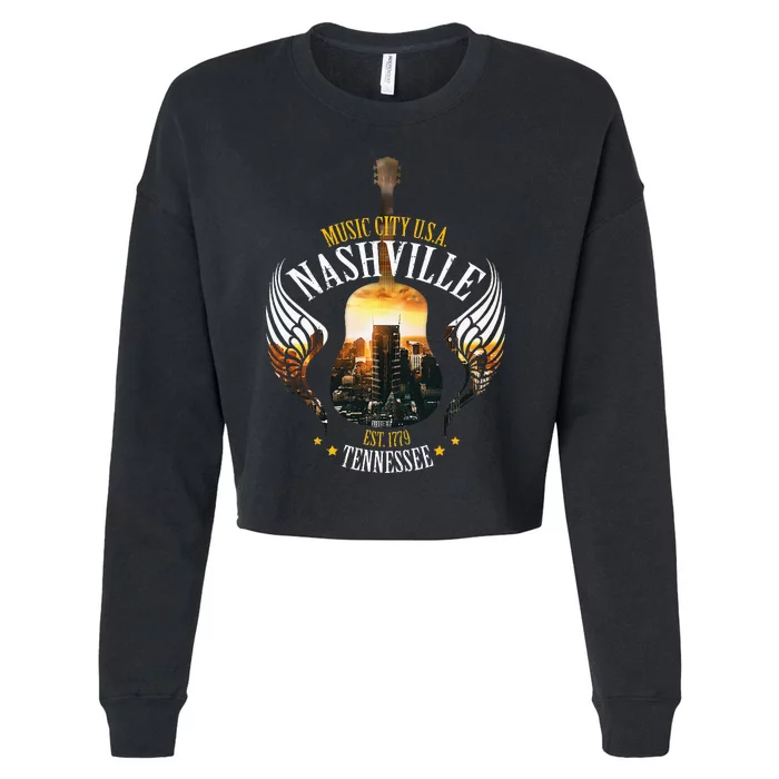 Country Nashville Retro Graphic Guitar Cropped Pullover Crew