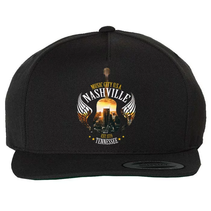 Country Nashville Retro Graphic Guitar Wool Snapback Cap