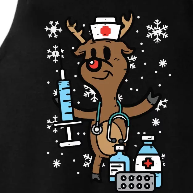 Christmas Nurse Reindeer Funny Xmas Nursing Scrub Top Women Ladies Tri-Blend Wicking Tank