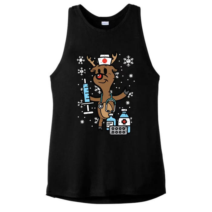 Christmas Nurse Reindeer Funny Xmas Nursing Scrub Top Women Ladies Tri-Blend Wicking Tank