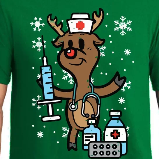 Christmas Nurse Reindeer Funny Xmas Nursing Scrub Top Women Pajama Set