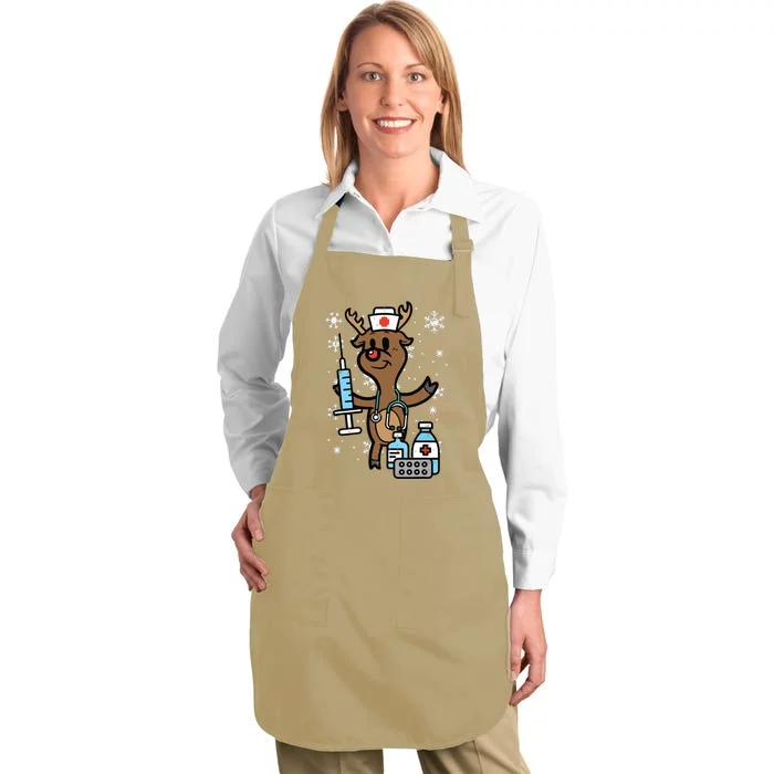 Christmas Nurse Reindeer Funny Xmas Nursing Scrub Top Women Full-Length Apron With Pocket