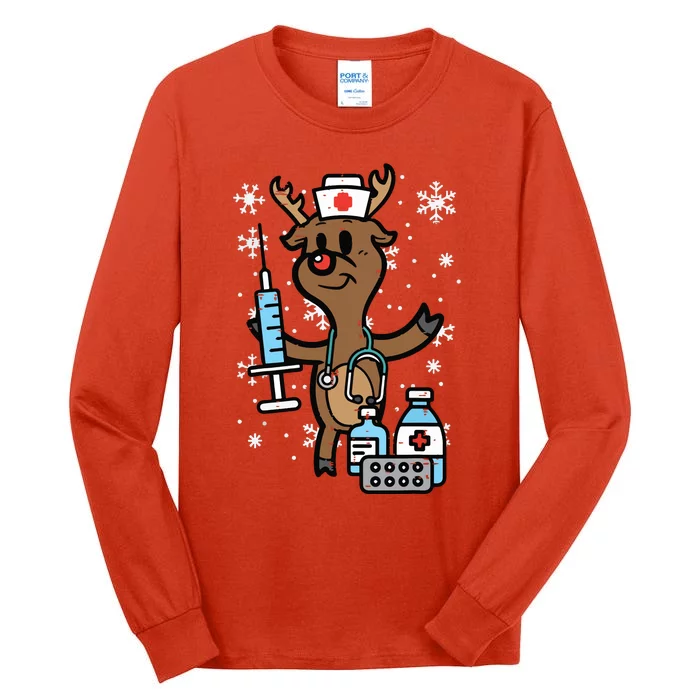 Christmas Nurse Reindeer Funny Xmas Nursing Scrub Top Women Tall Long Sleeve T-Shirt