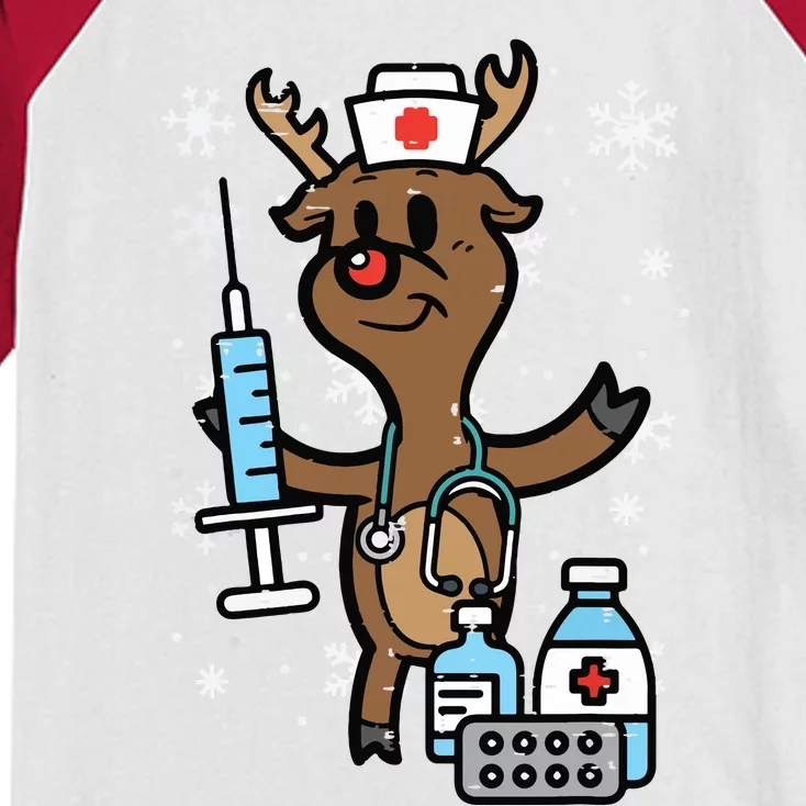 Christmas Nurse Reindeer Funny Xmas Nursing Scrub Top Women Kids Colorblock Raglan Jersey